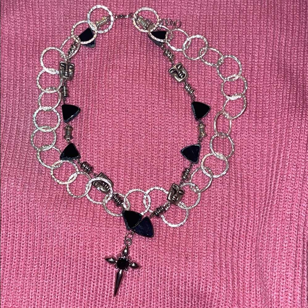 Silver And Black Women's Gothic Cross Necklace
